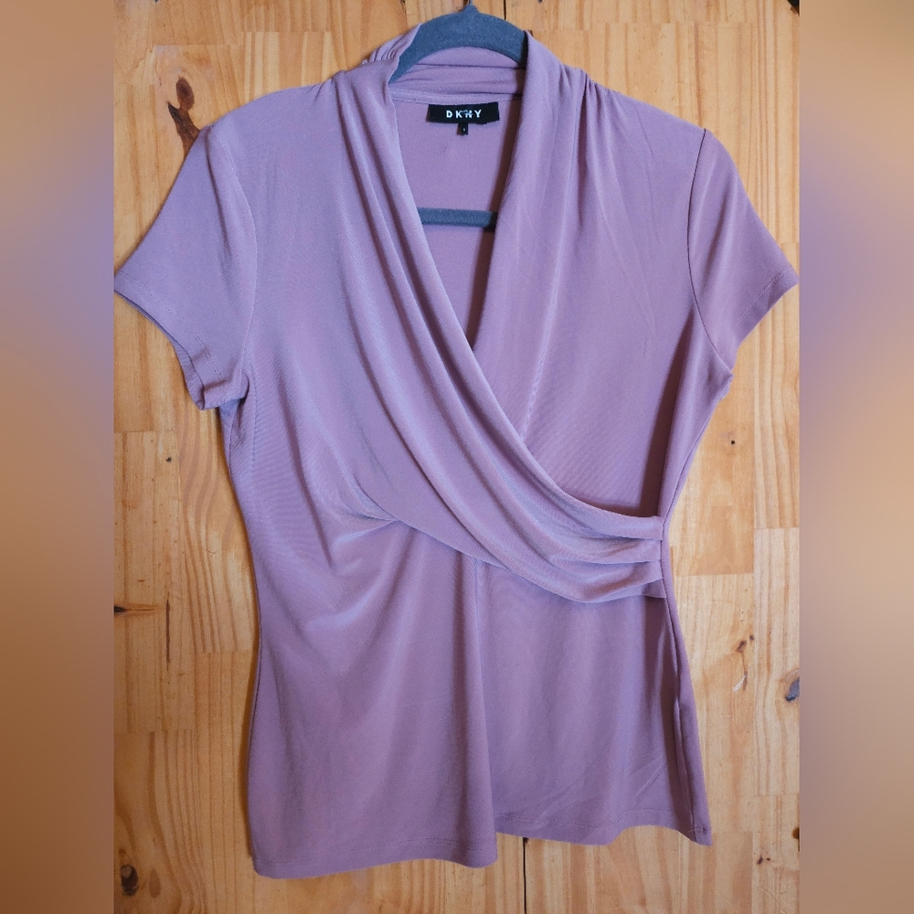 DKNY Lavender Wrap-Front Short Sleeve Top